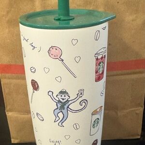 Roller Rabbit x Starbucks Playful Monkey Tumbler - White and Green